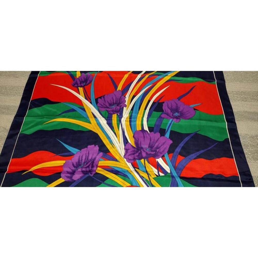 Vintage Fine Silk Square Scarf High End Stunning Colors Purple Floral DESIGN - Picture 3 of 16